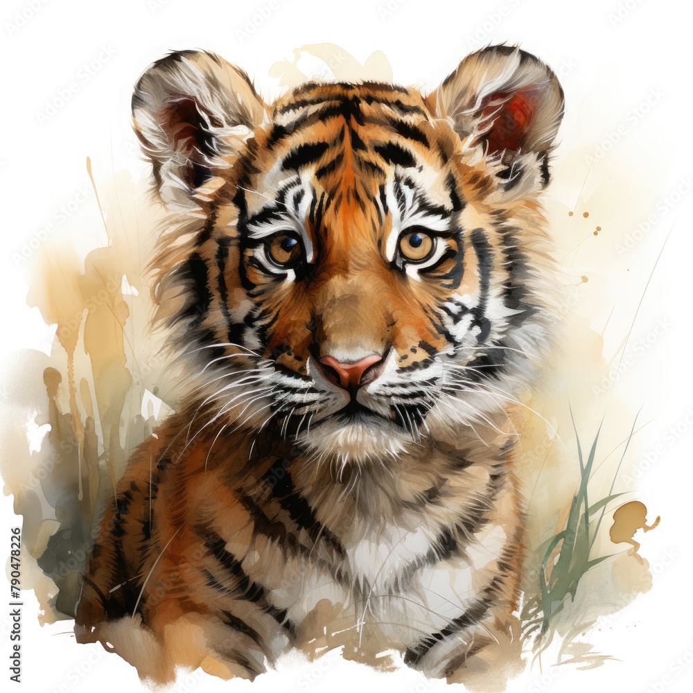 Watercolor Malayan tiger, clipart Illustration, Generative Ai Watercolor Malayan tiger, clipart Illustration, Generative Ai