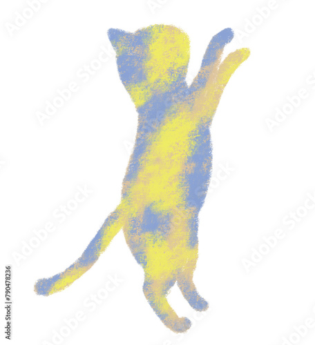 横向きで二足で立つ猫　クレヨンタッチ　黄色