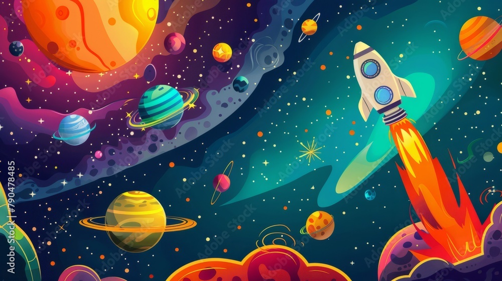 Naklejka premium Background materials: Illustrations of Cosmic Planets and Aerospace Themes