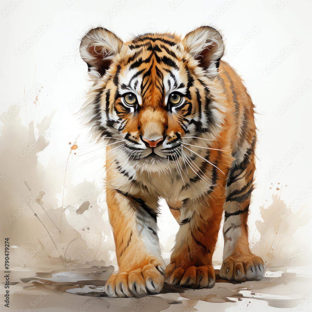 Fototapeta premium Watercolor Malayan tiger, clipart Illustration, Generative Ai