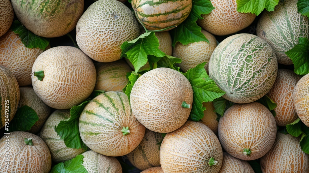 Bunch of fresh ripe melons background in the market Bunch of fresh ripe melons background in the market