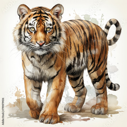Watercolor Malayan tiger  clipart Illustration  Generative Ai