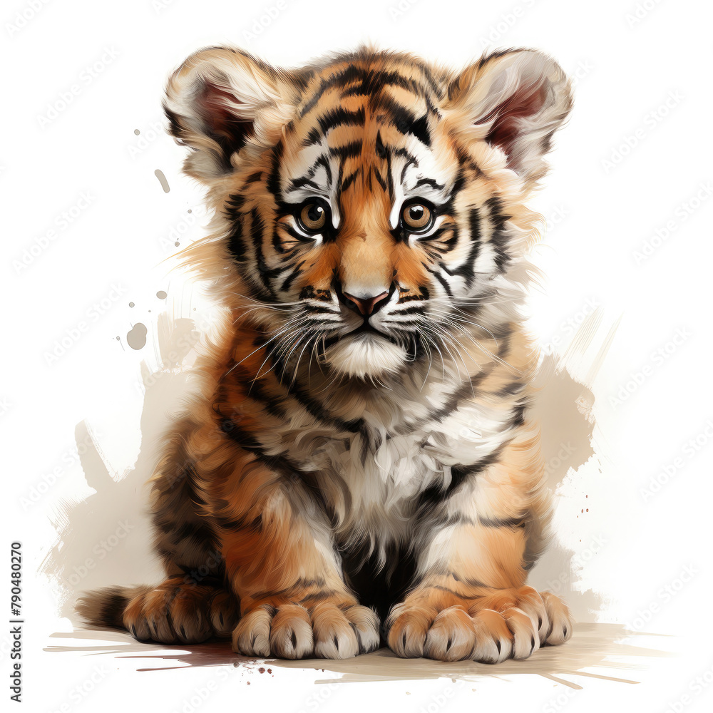 Obraz premium Watercolor Malayan tiger, clipart Illustration, Generative Ai