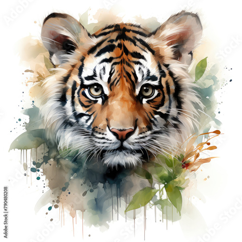 Watercolor Malayan tiger  clipart Illustration  Generative Ai