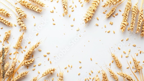 Border of Wheat on white background with empty space, top view