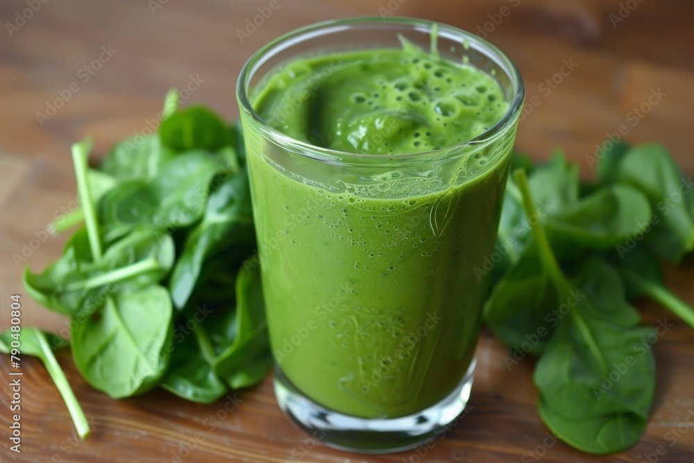 Close-up of green smoothie with spinach Close-up of green smoothie with spinach
