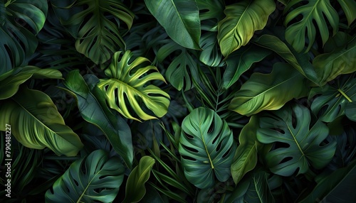 Lush tropical plant leaves grace the garden, boasting dense, dark green hues and intricate beauty patterns 🌿✨ #NaturalElegance