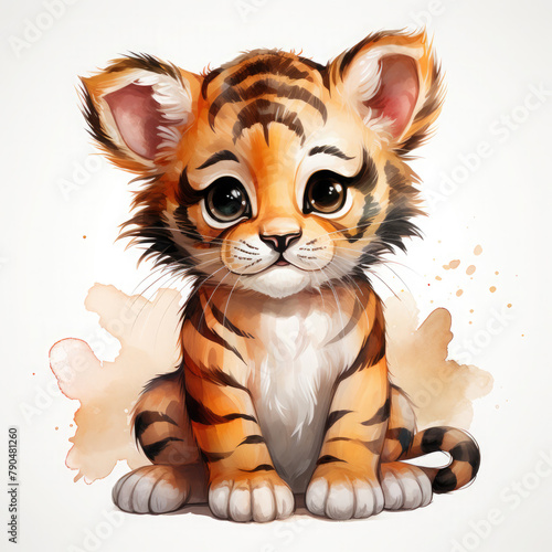 Watercolor South China tiger, clipart Illustration, Generative Ai © SantoshArt