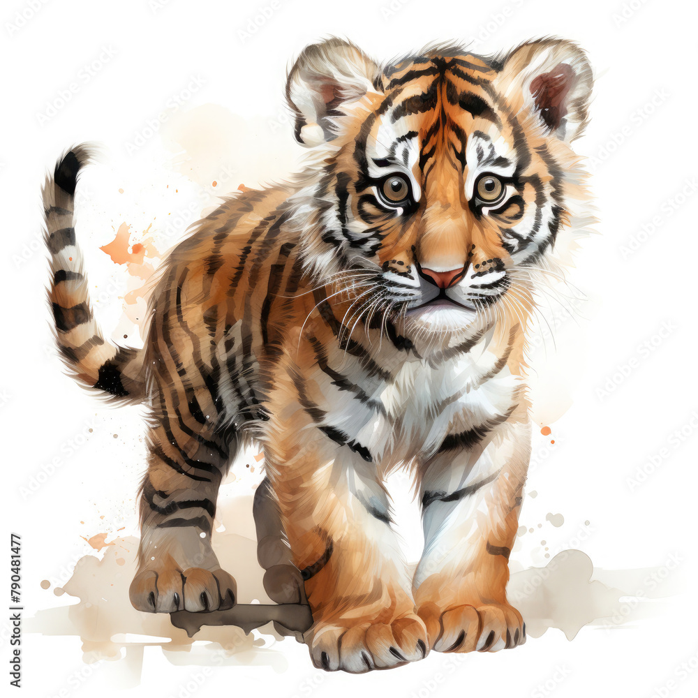 Obraz premium Watercolor South China tiger, clipart Illustration, Generative Ai