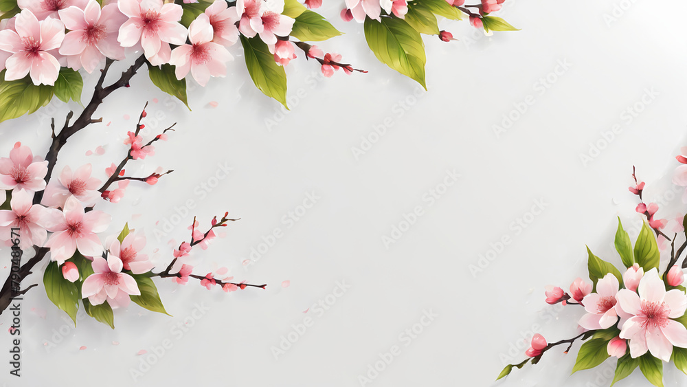 Sakura bloom flowers Banner Template on White Background