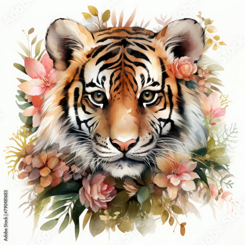 Watercolor South China tiger  clipart Illustration  Generative Ai