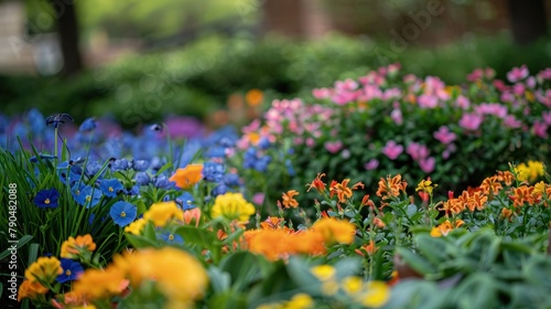 close-up of flower beds infront of the woodlands texas home, spring, light tones, daylight 