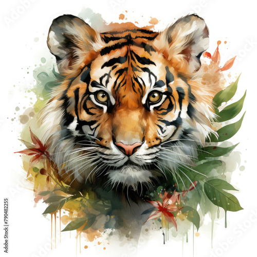 Watercolor South China tiger  clipart Illustration  Generative Ai