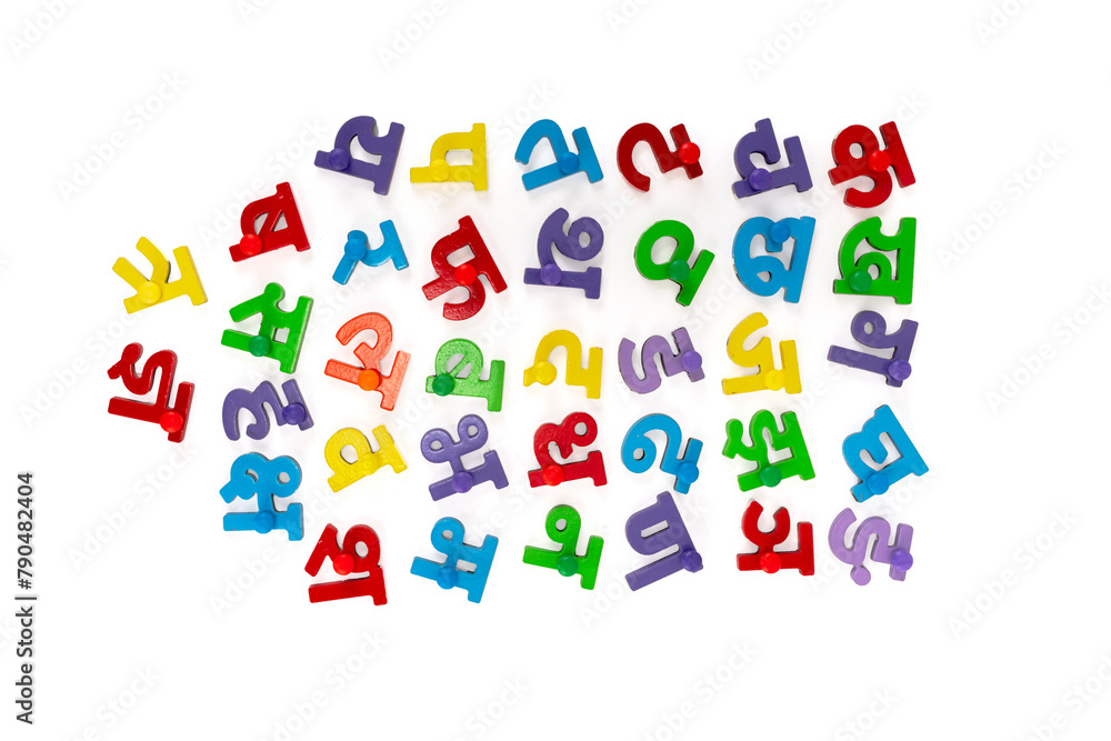 Hindi Alphabets Kids Toys and Color Learning Educational Board, Colorful Children toys Isolated in White Background.