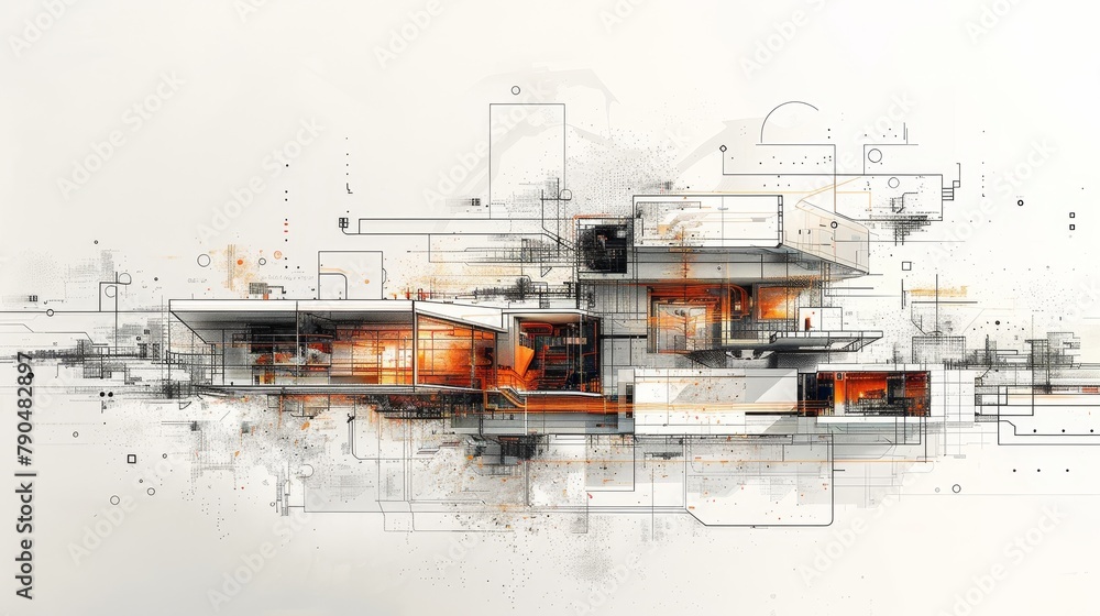Fototapeta premium Hand drafting a design Modern Building