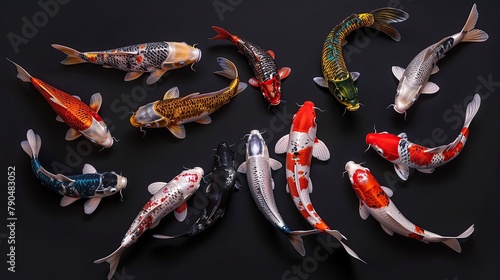 Japanese Fancy Koi Carp Fishes. Beautiful Koi fish. copy space for text. image of animal.