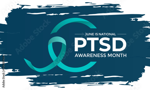 National PTSD Awareness month in June 27. Its will be raised awareness of posttraumatic stress disorder. Background, poster, card, banner design. Vector EPS 10. photo