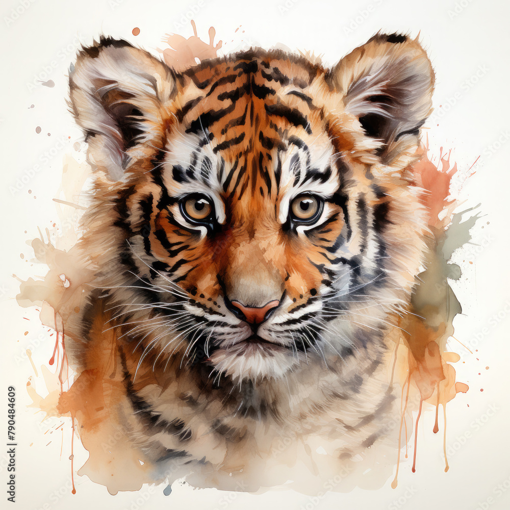 Fototapeta premium Watercolor South China tiger, clipart Illustration, Generative Ai