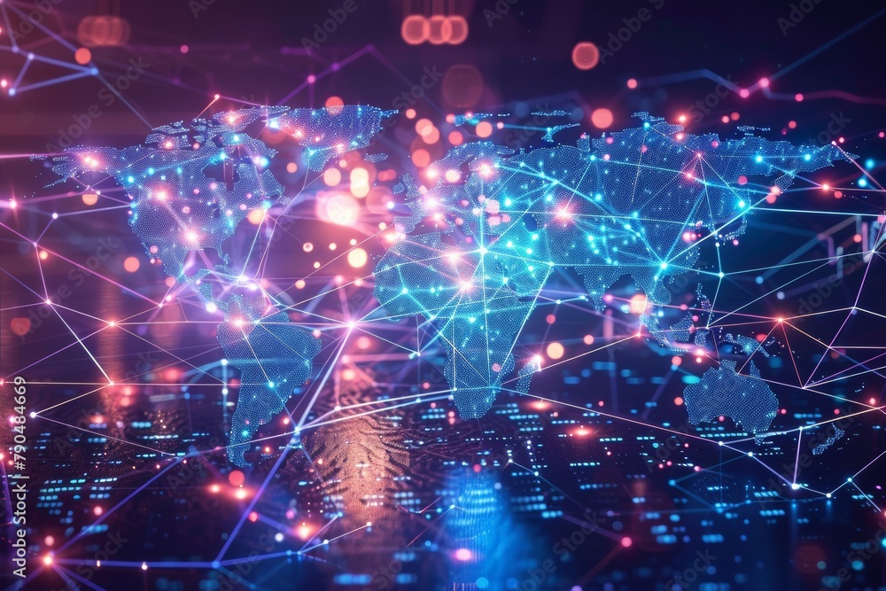 Obraz premium Digital map of world network created with generative ai