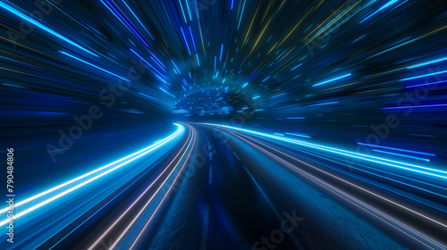high speed light trails abstract background, futuristic cyber tech wallpaper  © Ali