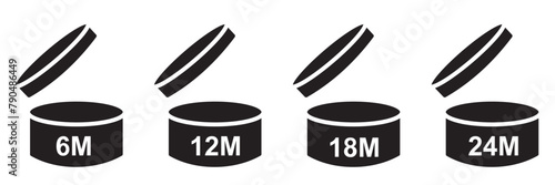PAO icons set. Abstract isolated line symbols collection, period after and open for package of cosmetics, makeup and cream, validity period of life product in months. Vector illustration. eps 10