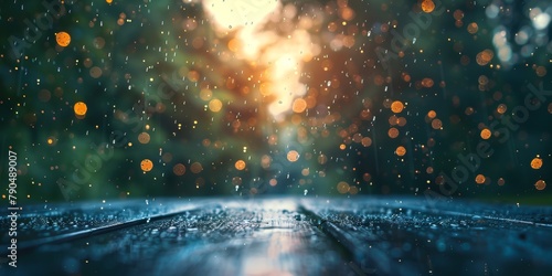 Blurry Rain Falling on Road. Generative AI photo