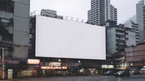 Empty billboard in the city with buildings in the background.AI generated image