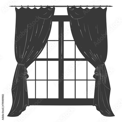 Silhouette aesthetic window with curtain black color only