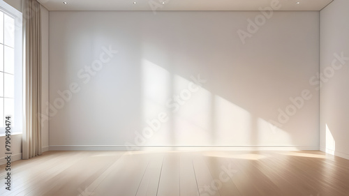 A serene chamber filled with gentle light  casting ethereal shadows on its wooden floor and wall.