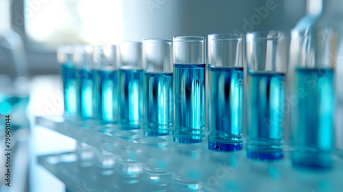 Laboratory Test Tubes Filled with Blue Chemical Liquid
