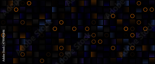 Technologically abstract background. Mosaic seamless Pattern of random lines and circles. Vector illustration.
