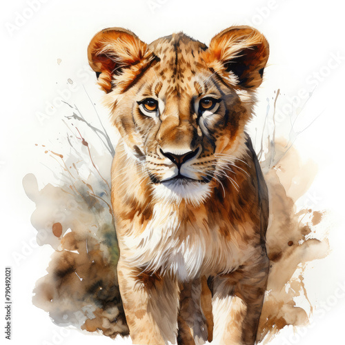 Watercolor Southern African Lion, clipart Illustration, Generative Ai © SantoshArt