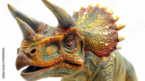 A toy triceratops close-up on white © 2rogan