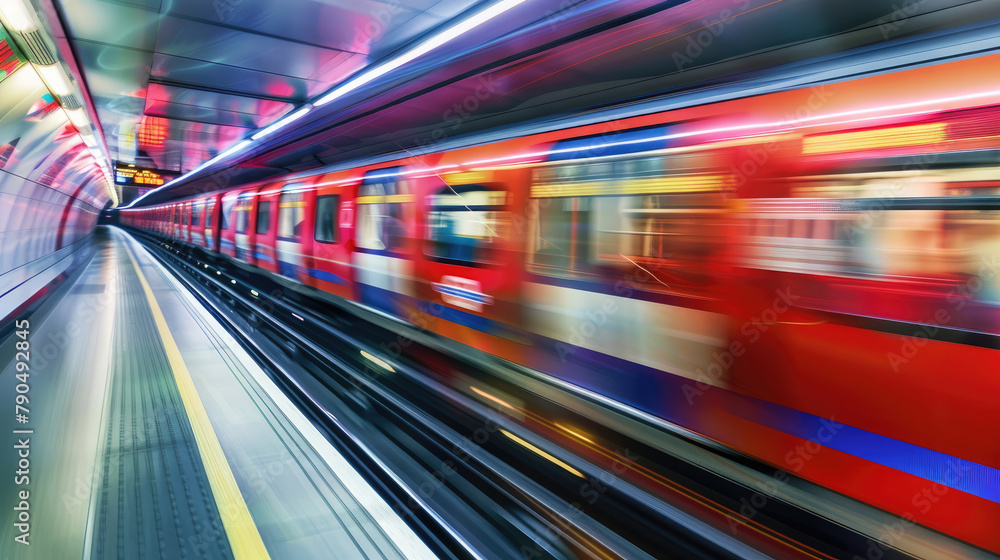Speeding Red Tube Train Captured in Dynamic Motion Blur