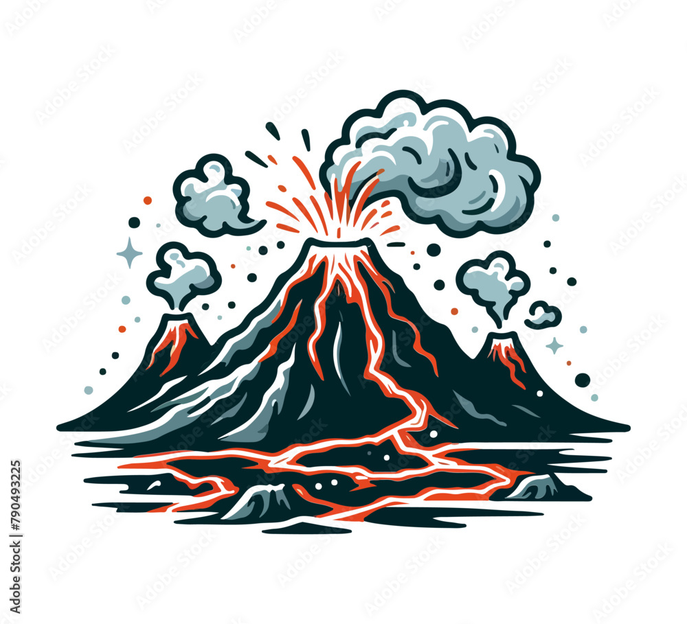 volcanic eruption lava mountain hand drawn illustration