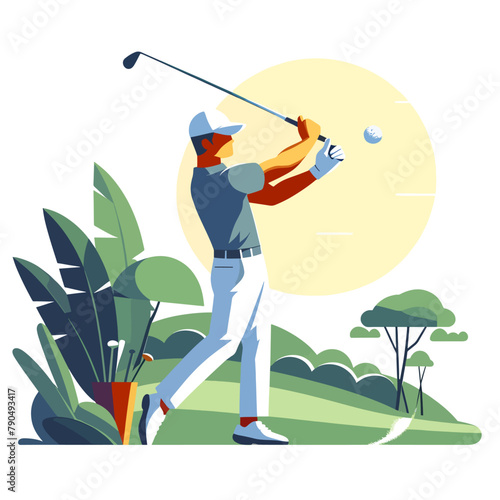 illustration man playing golf flat character photo