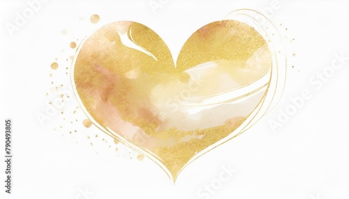 Heart Love Gold Watercolor Texture Paint Stain. Golden design element.