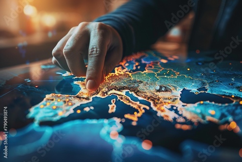 Digital Leader Choosing Western Europe Map: European Global Network Concept