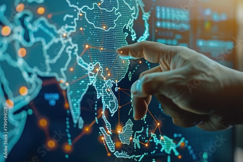 Digital Leader Choosing Africa  and Asia Map: American Global Network Concept Investing Concept