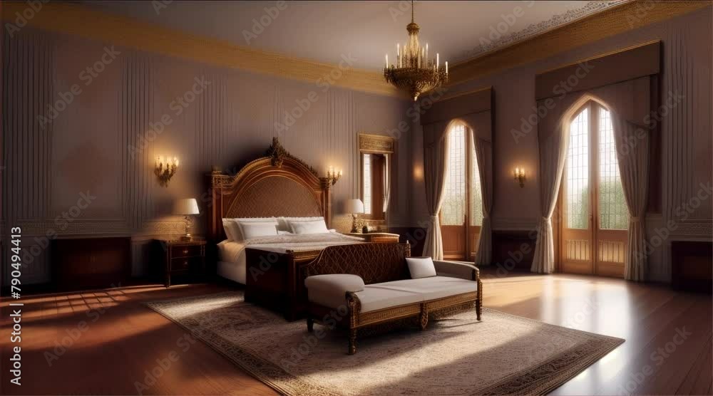 Luxury hotel bedroom, elegantly designed furniture and windows that let in natural light. Luxury hotel bedroom, elegantly designed furniture and windows that let in natural light.