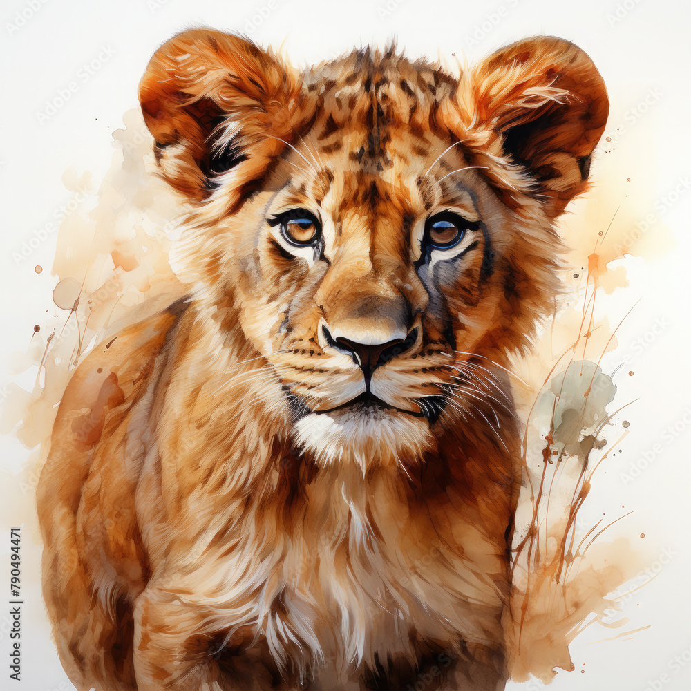 Fototapeta premium Watercolor Southern African Lion, clipart Illustration, Generative Ai
