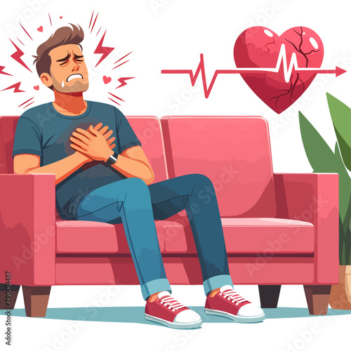 Man with heart disease holding his chest cartoon