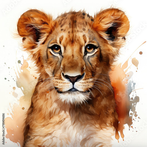 Watercolor Southern African Lion, clipart Illustration, Generative Ai © SantoshArt