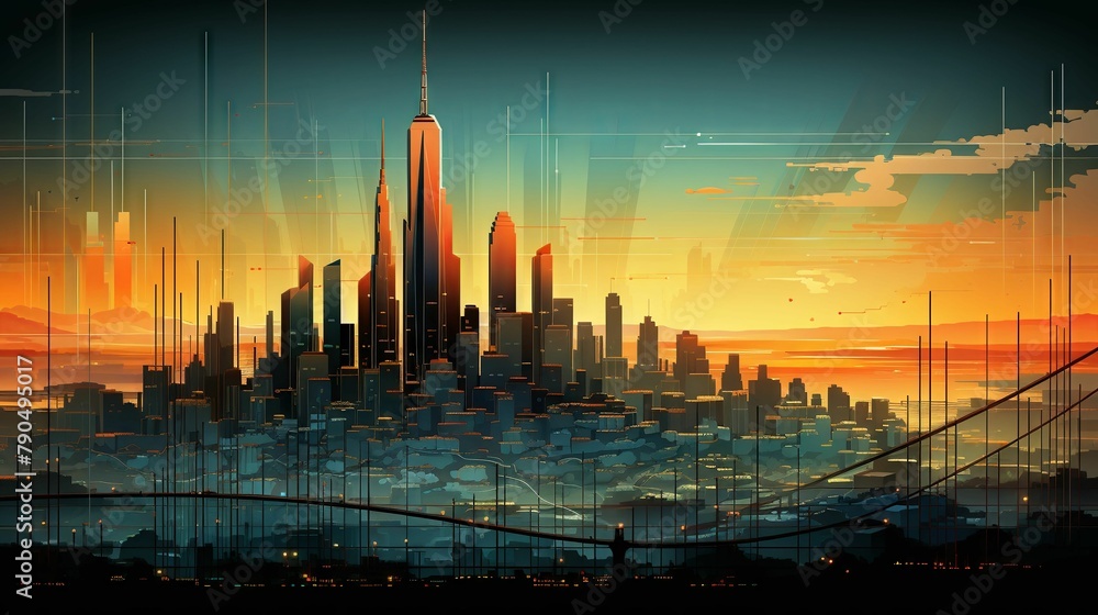 A conceptual financial poster depicting GDP as towering skyscrapers, with statistics as windows, set against a twilight economic landscape , up32K HD A conceptual financial poster depicting GDP as towering skyscrapers, with statistics as windows, set against a twilight economic landscape , up32K HD