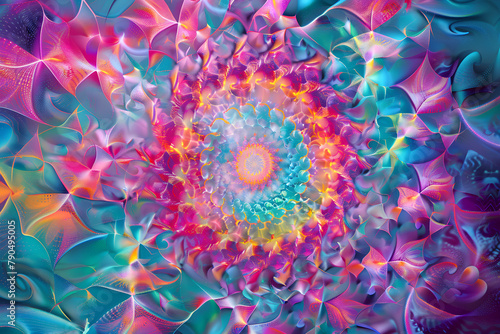 Vortex of Colors: Surreal, Abstract Psychedelic Art Displaying Geometric Fusion and Transcendental Beauty.