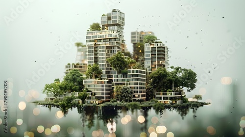 Conceptual Eco-Skyscrapers with Verdant Gardens Overlooking a Reflective Water Body