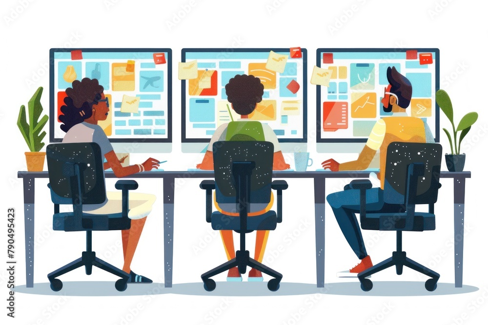 Fototapeta premium A digital workspace where professionals share insights and plan agendas for a productive session.