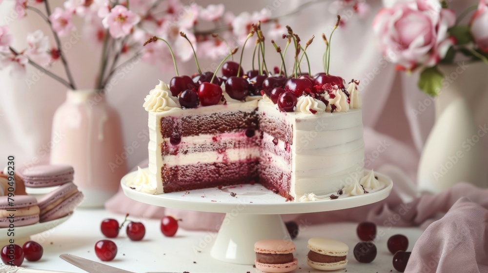 Cake with fresh cherries on stand Cake with fresh cherries on stand