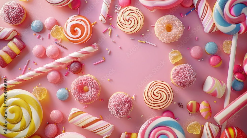 The concept of National Candy Day, top view. Copy space area for text. Background, banner, template, events card The concept of National Candy Day, top view. Copy space area for text. Background, banner, template, events card