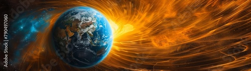 The Earths magnetic field protecting us from solar radiation, Visualize the invisible shield surrounding our planet photo